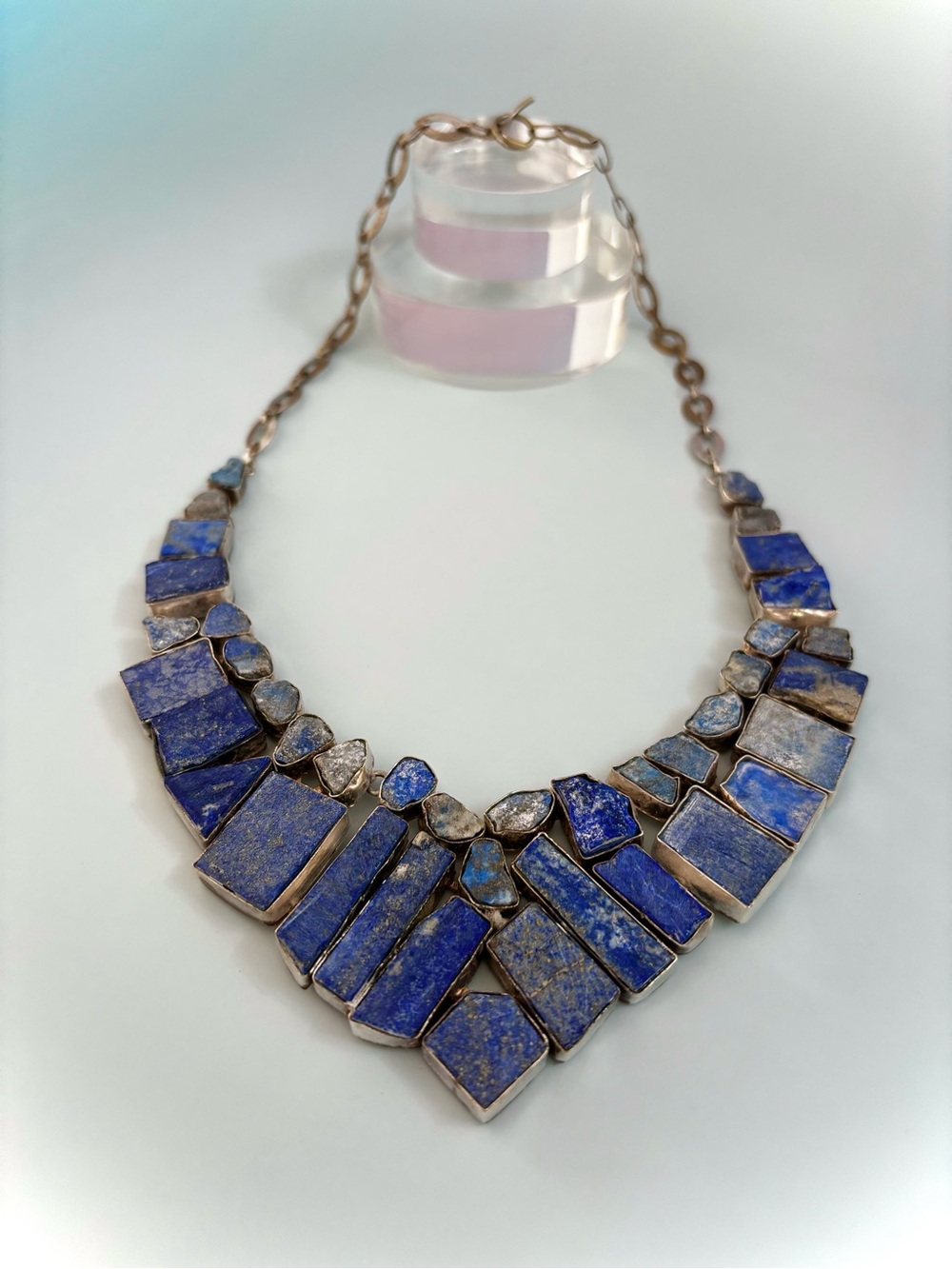 Vintage Blue Statement Necklace with Lapis-Style Stones